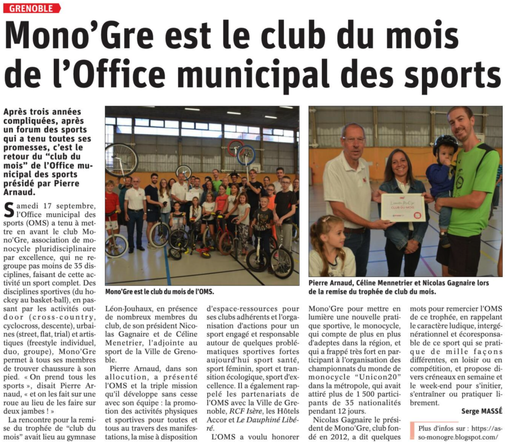 Club du Mois : Mono'gre - Article Dauphiné Libéré