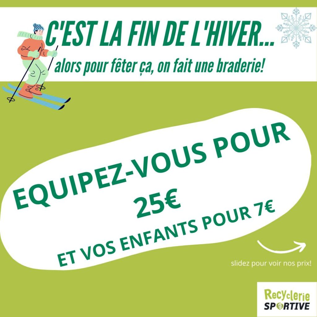 Affiche de la braderie de la Recyclerie Sportive de Grenoble samedi 1er avril 
