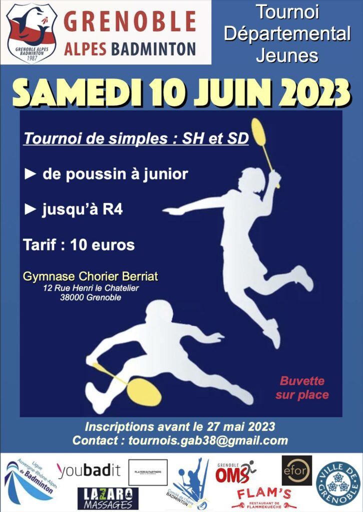 Affiche descriptive du tournoi départemental jeune de Grenoble Alpes Badminton