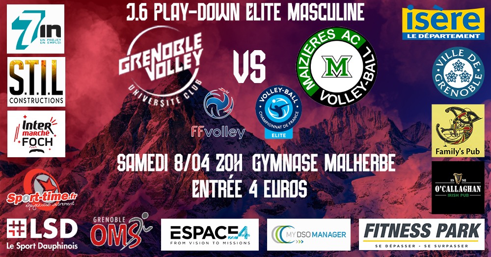 Affiche descriptive du match élite Grenoble Volley UC samedi 8 avril