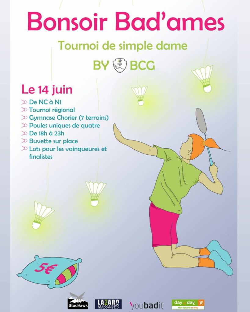 Affiche descriptive du tournoi 100% féminin organisé par le Badminton Club Grenoble
