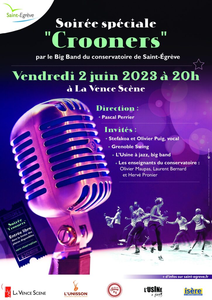 Affiche de la soirée spéciale crooners de Grenoble Swing le vendredi 2 juin
