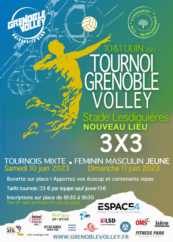 Affiche descriptive du tournoi sur herbe de Grenoble volley UC les 10 et 11 juin