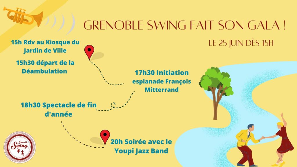 Bannière avec le programme explicatif de la fête de fin d'année de Grenoble Swing