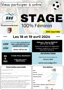 Affiche descriptive des modalités du stage du GUC Football Féminin
