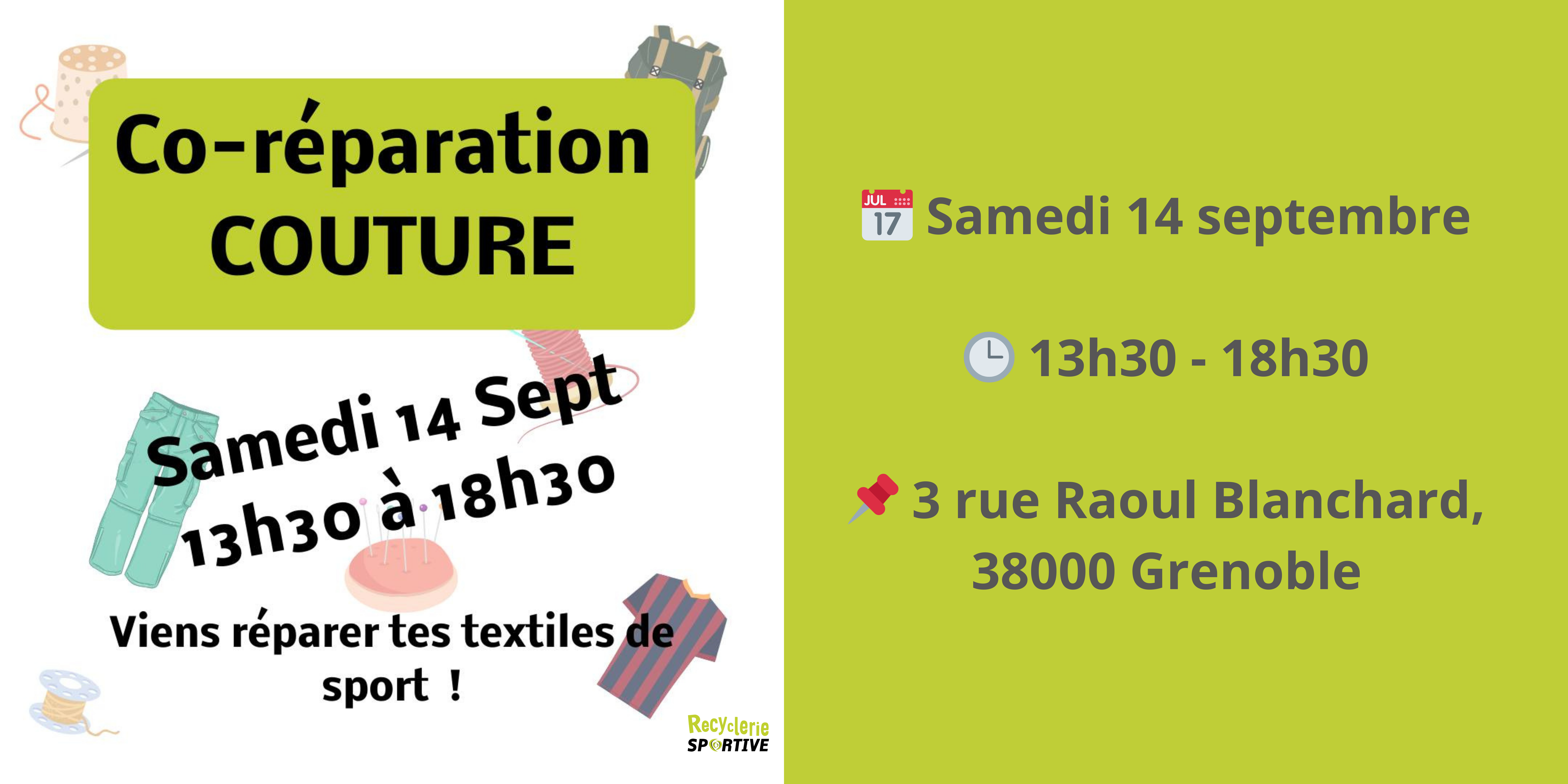 Co-réparation couture mensuel de la Recyclerie de septembre 2024