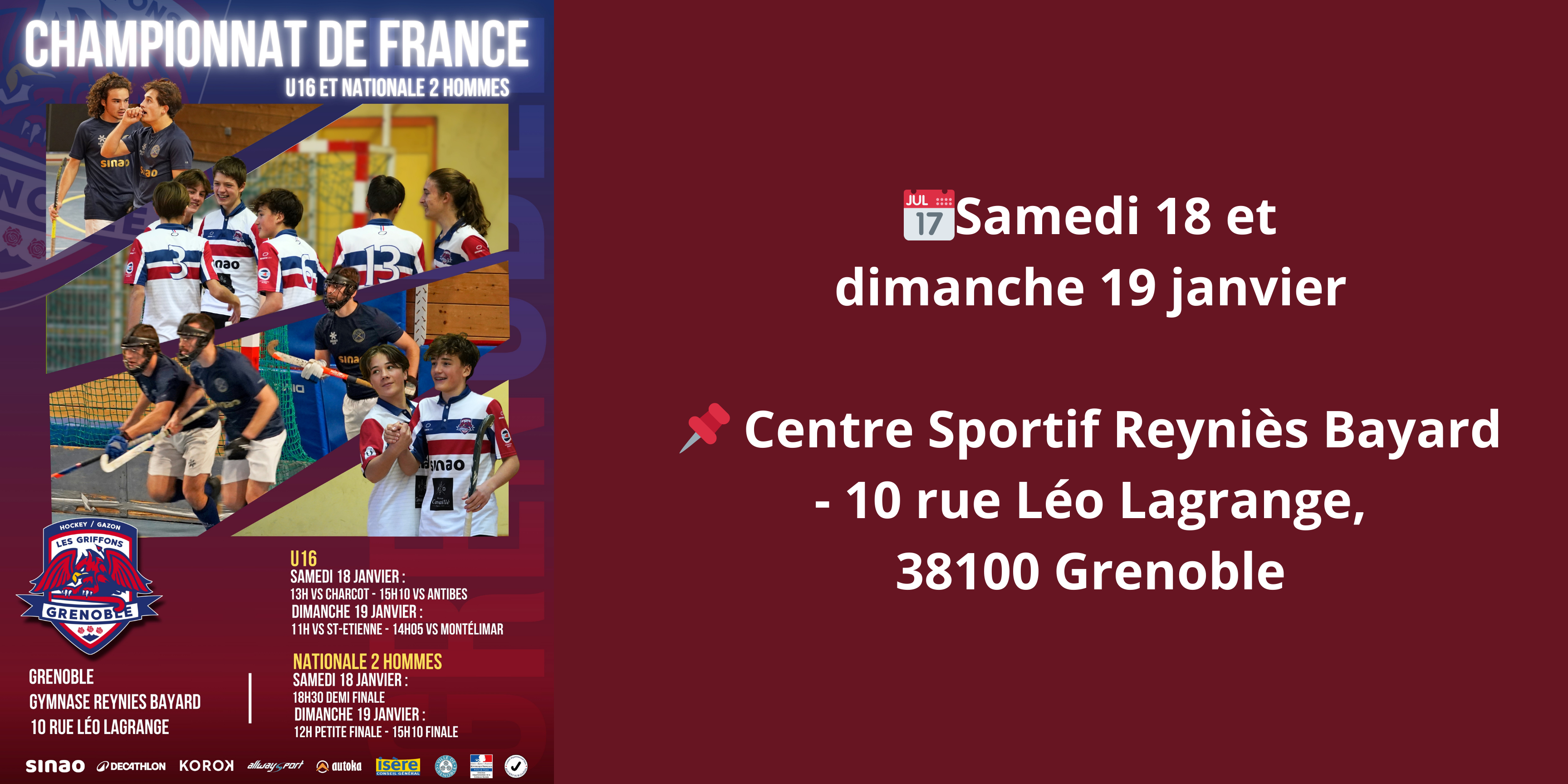 Match National 2 masculine de hockey les 18 et 19 janvier 2025