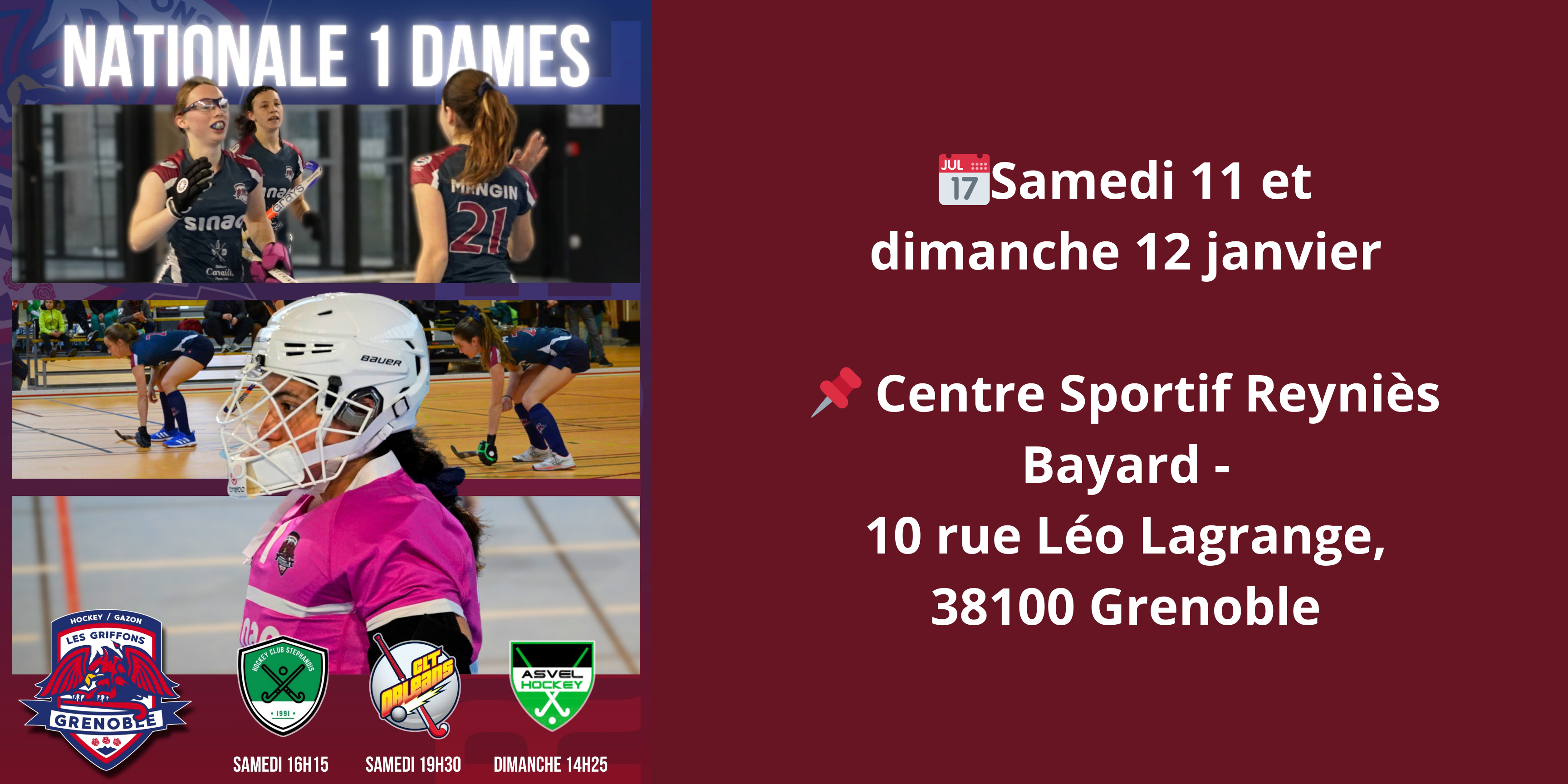 Tournoi de Nationale 1 Dames de hockey en salle les 11 et 12 janvier 2025